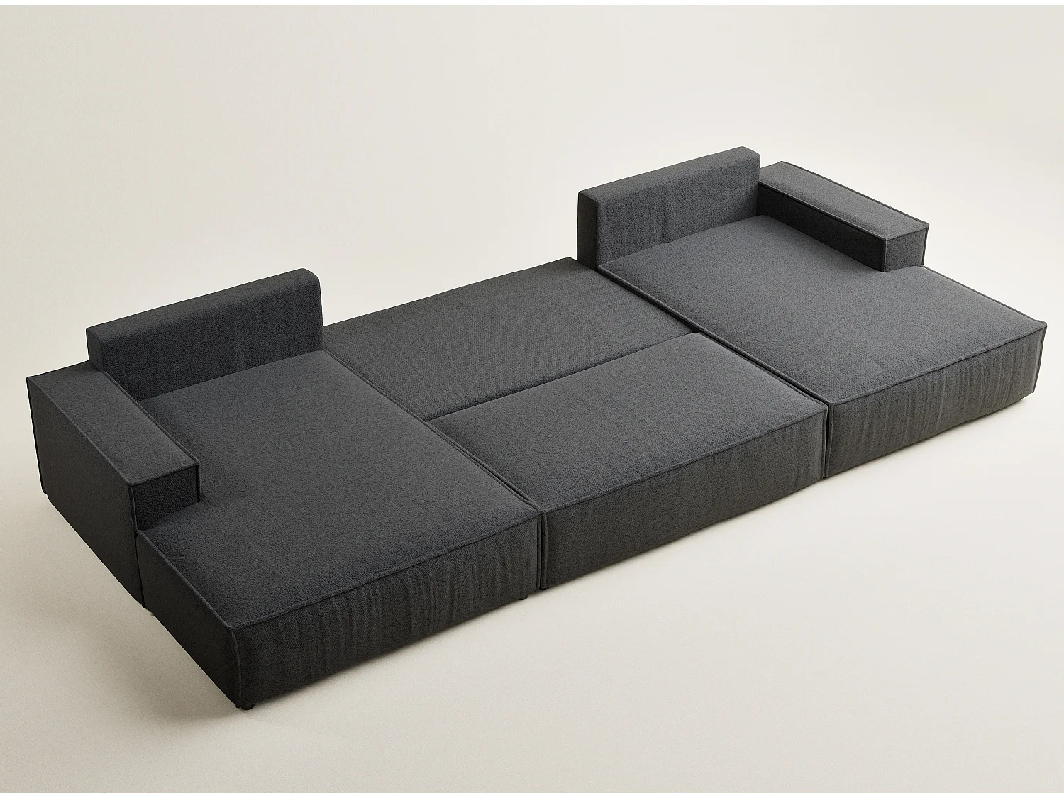 Canapé d'angle panoramique avec fonction lit en tissu tressé graphite KYOTO