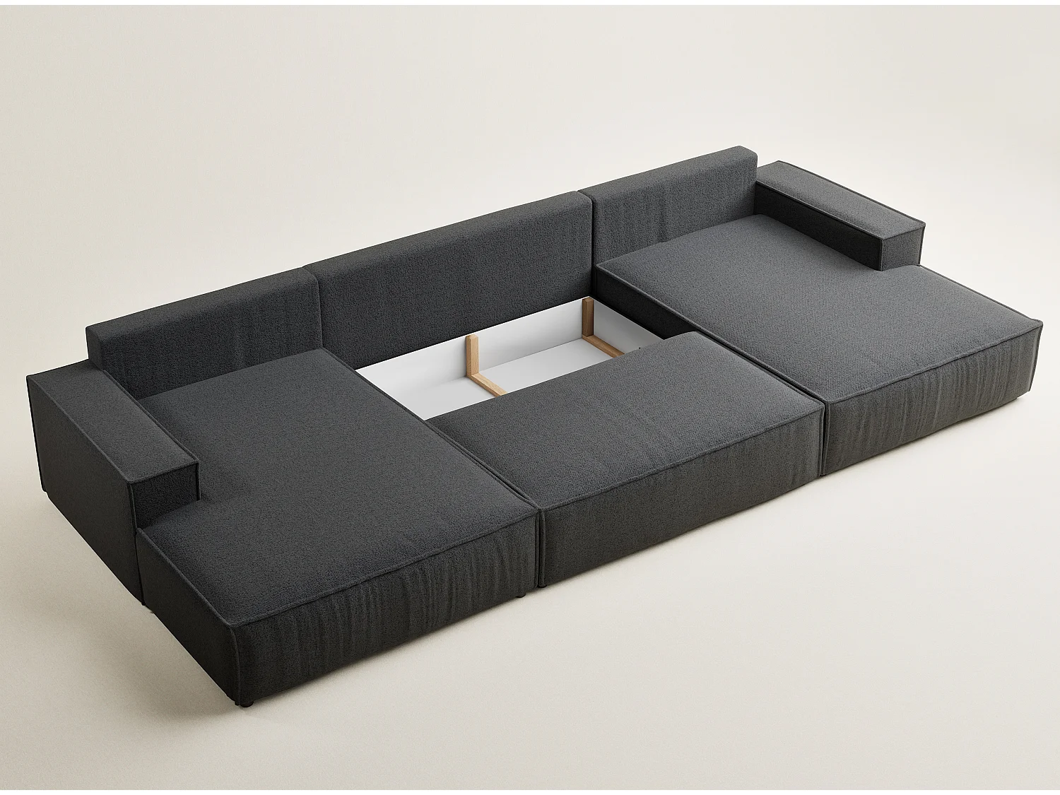 Canapé d'angle panoramique avec fonction lit en tissu tressé graphite KYOTO