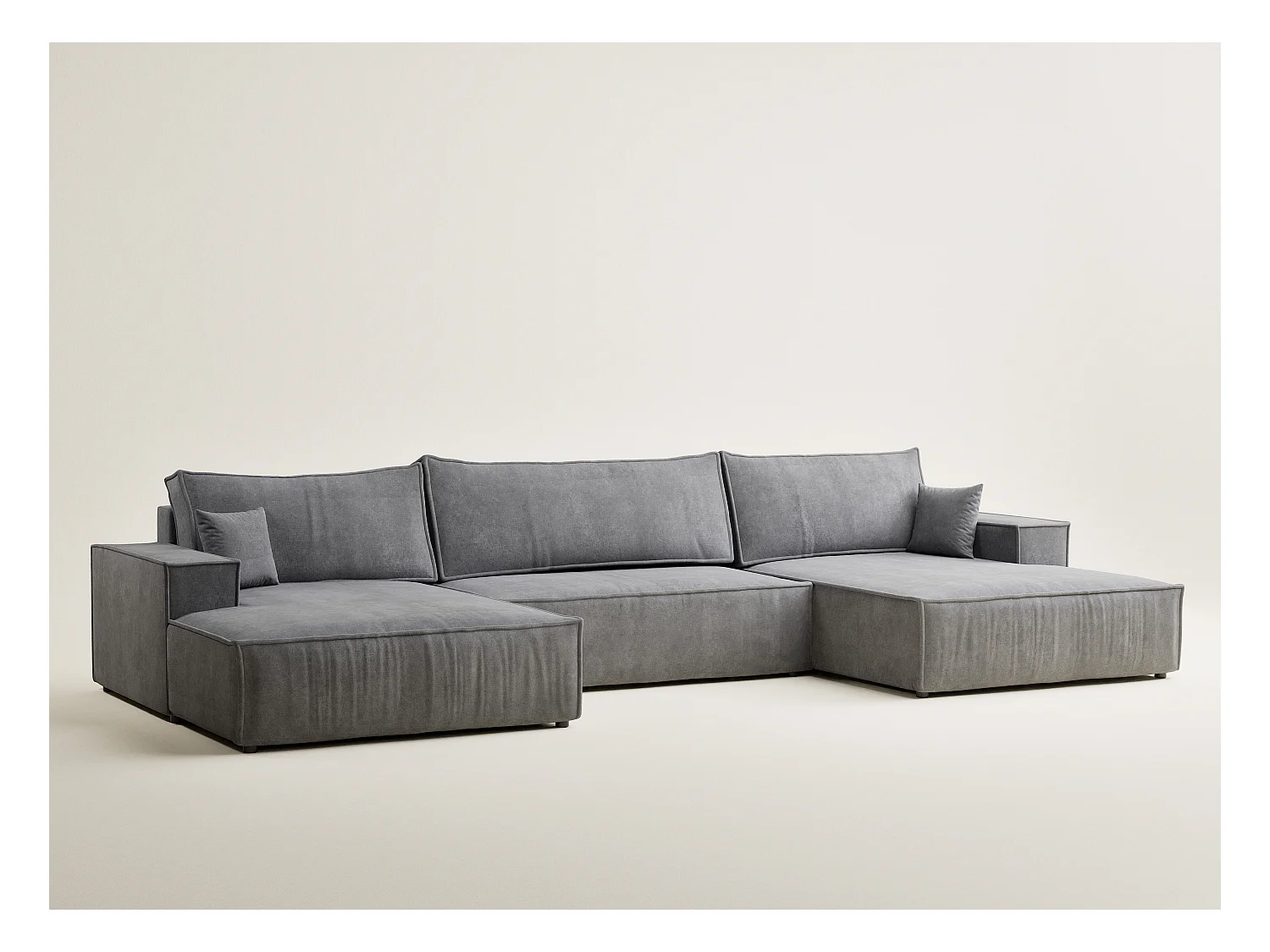 Canapé d'angle panoramique avec fonction lit en tissu chenille gris KYOTO