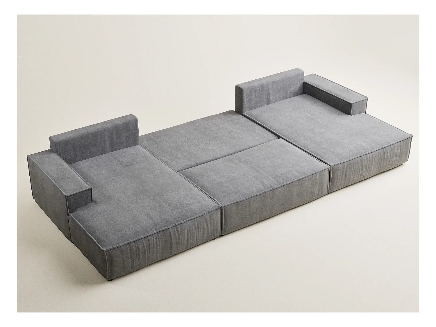 Canapé d'angle panoramique avec fonction lit en tissu chenille gris KYOTO
