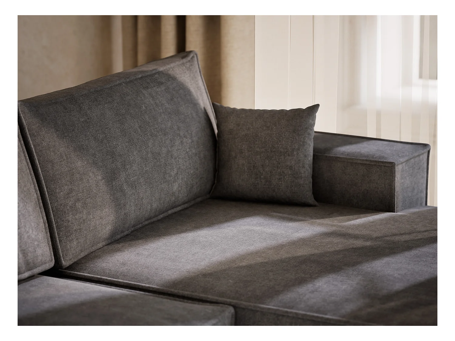 Canapé d'angle panoramique avec fonction lit en tissu chenille gris KYOTO