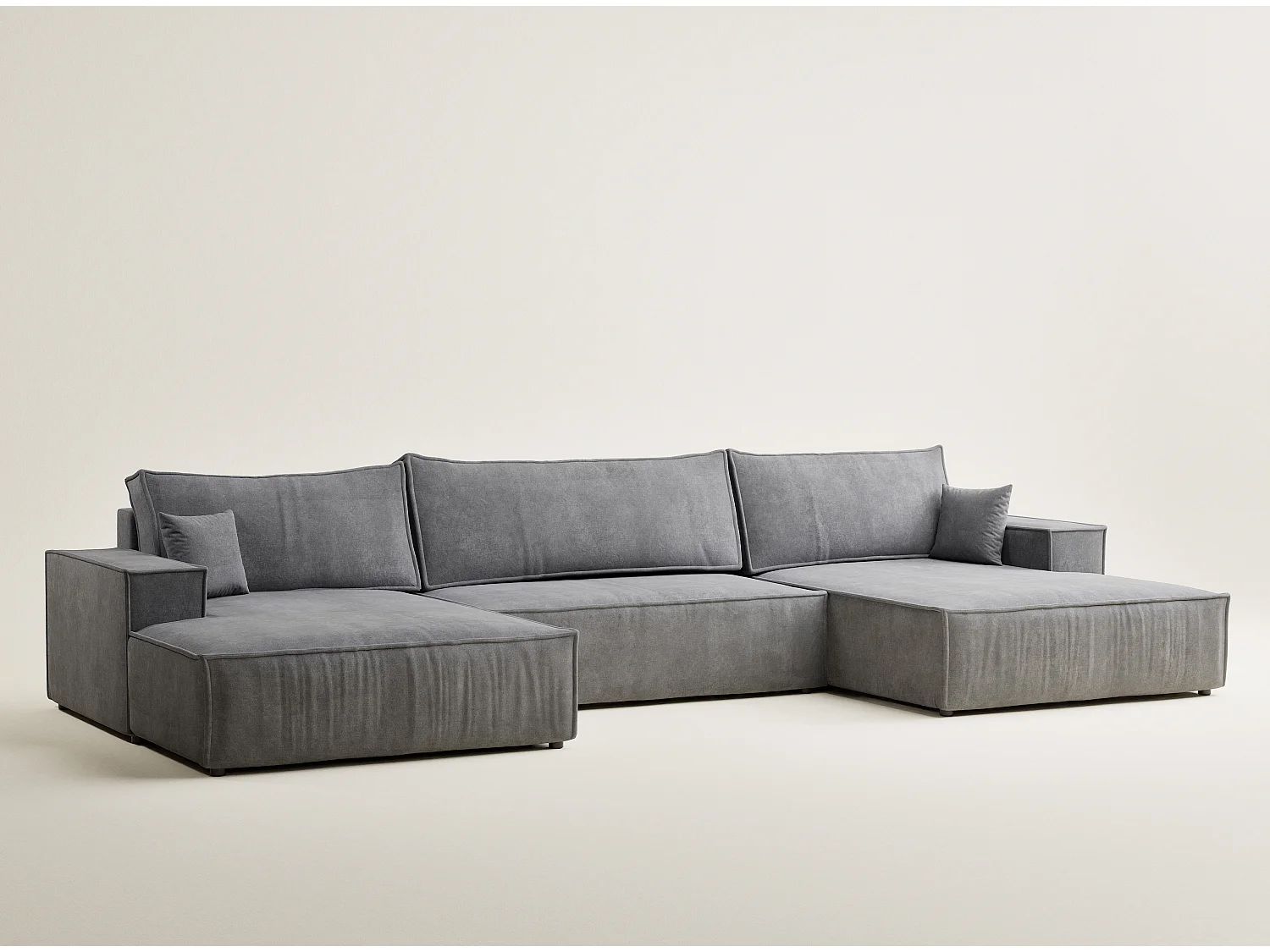 Canapé d'angle panoramique avec fonction lit en tissu chenille gris KYOTO