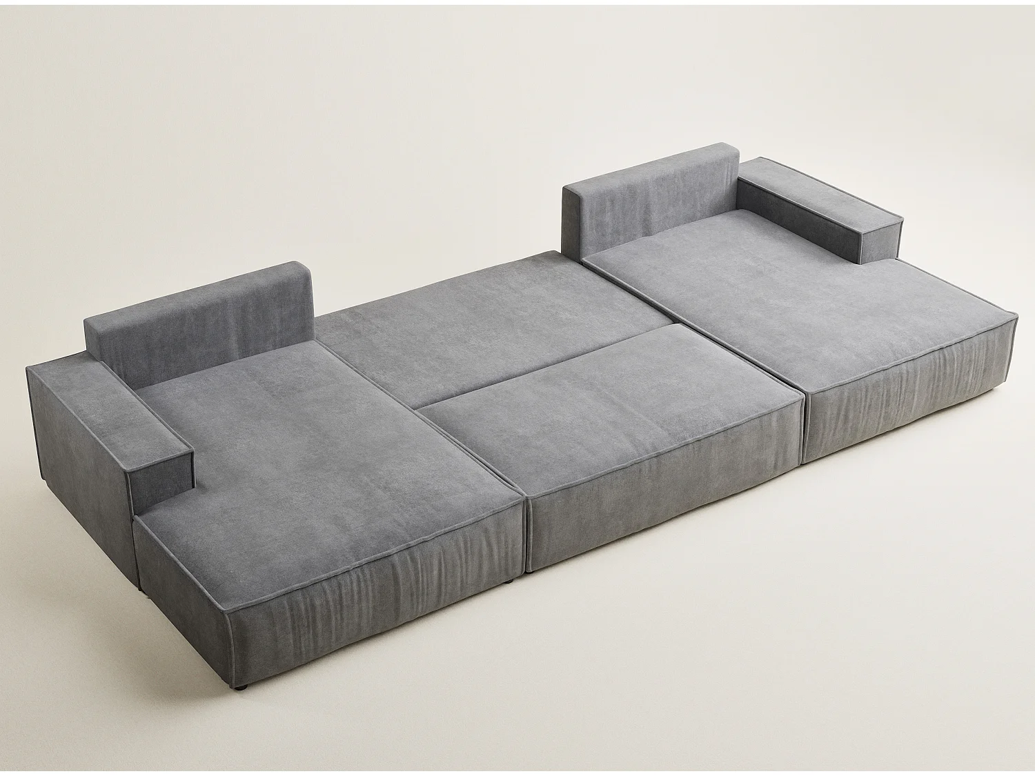 Canapé d'angle panoramique avec fonction lit en tissu chenille gris KYOTO