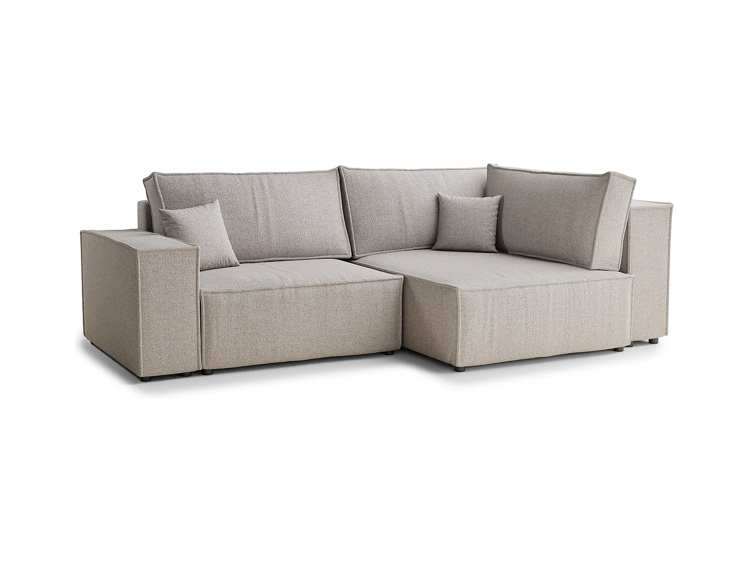 Canapé d'angle droit avec fonction lit en tissu tressé beige TONGA