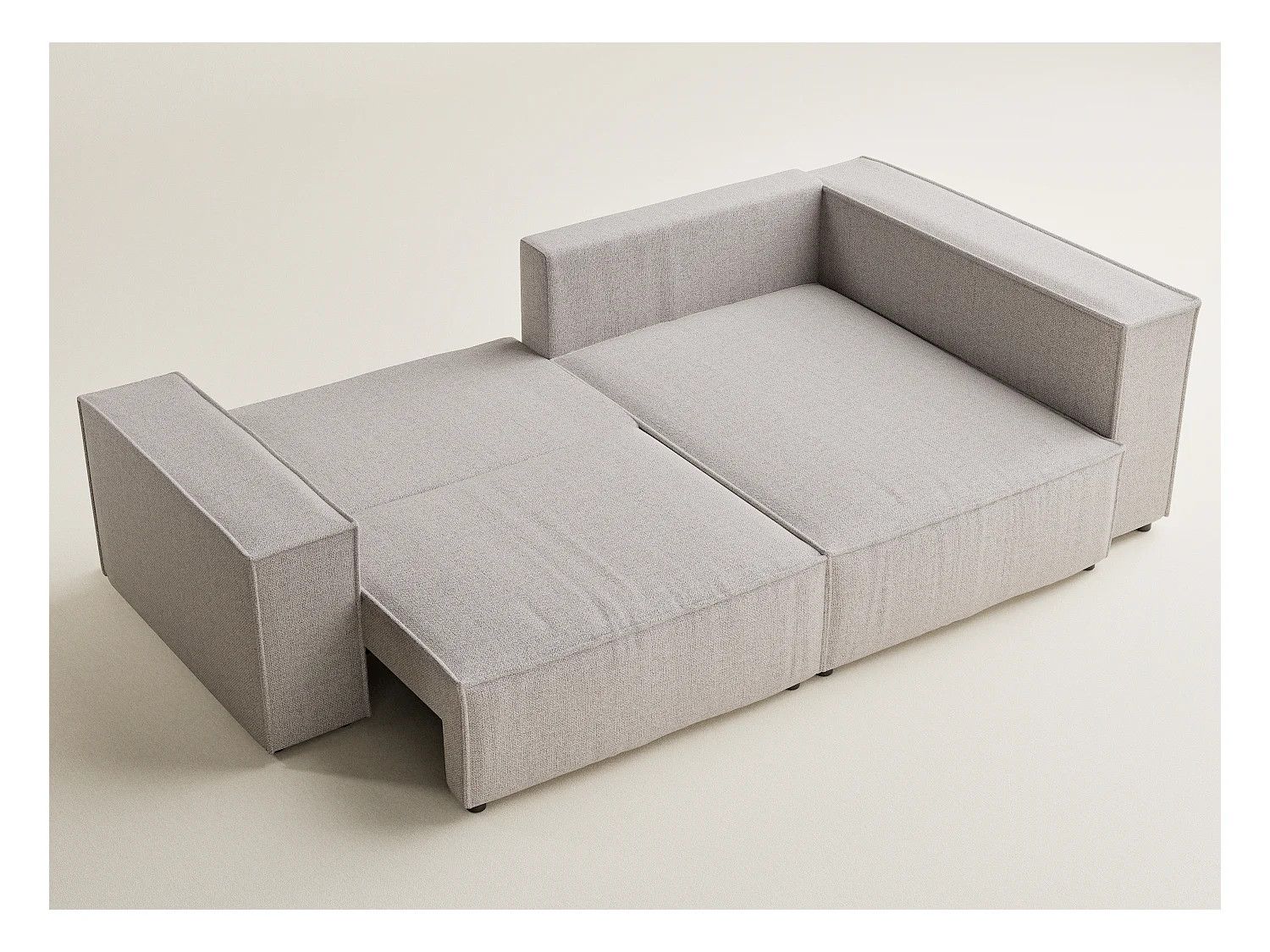 Canapé d'angle droit avec fonction lit en tissu tressé beige TONGA