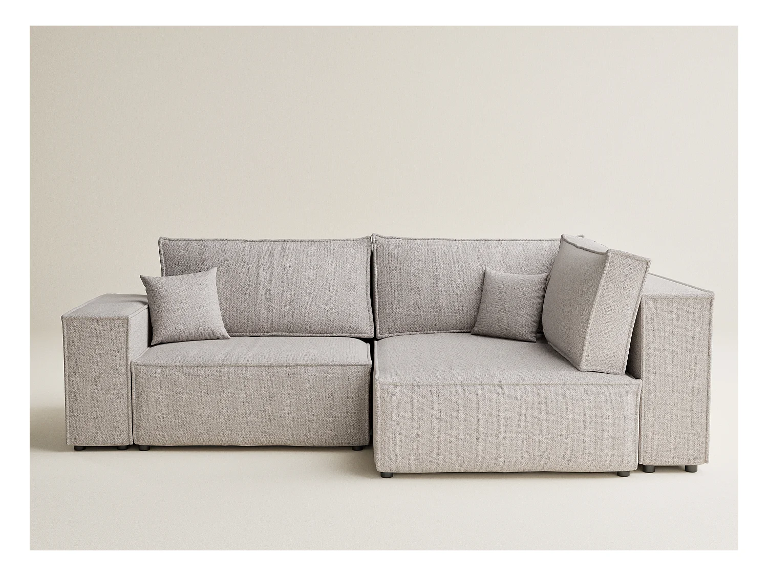 Canapé d'angle droit avec fonction lit en tissu tressé beige TONGA