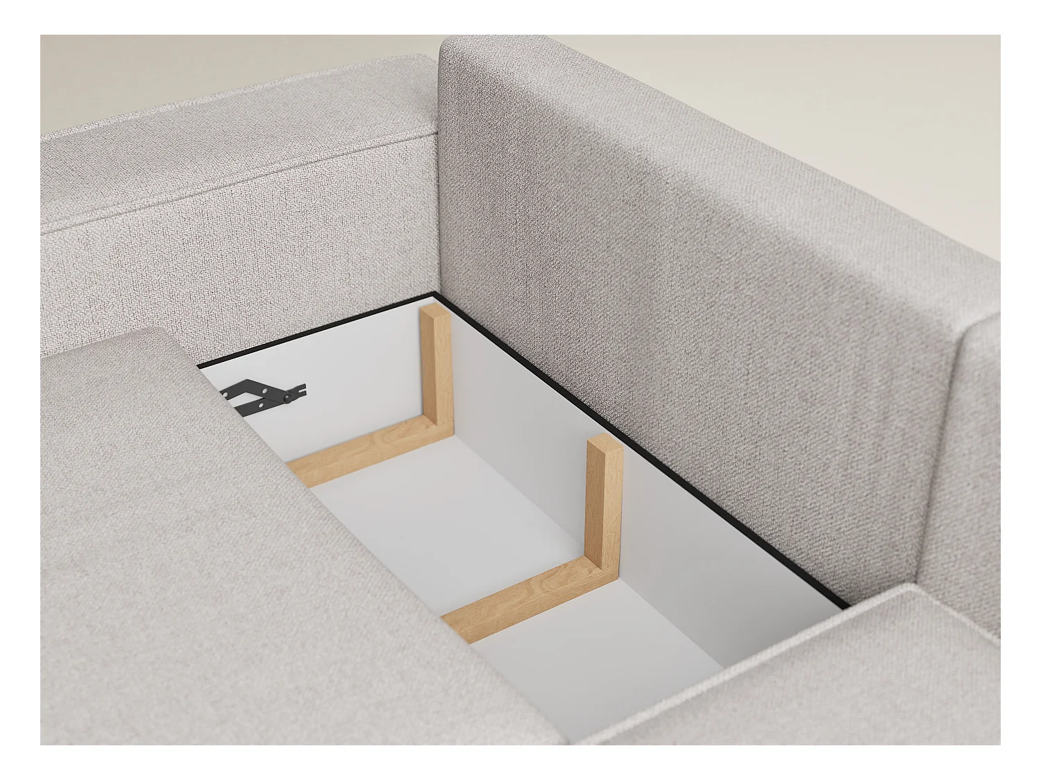 Canapé d'angle droit avec fonction lit en tissu tressé beige TONGA