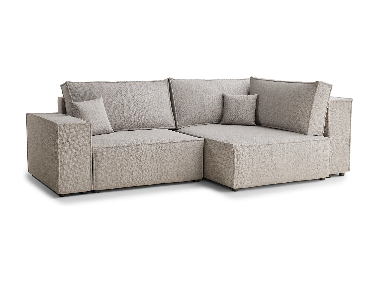 Canapé d'angle droit avec fonction lit en tissu tressé beige TONGA