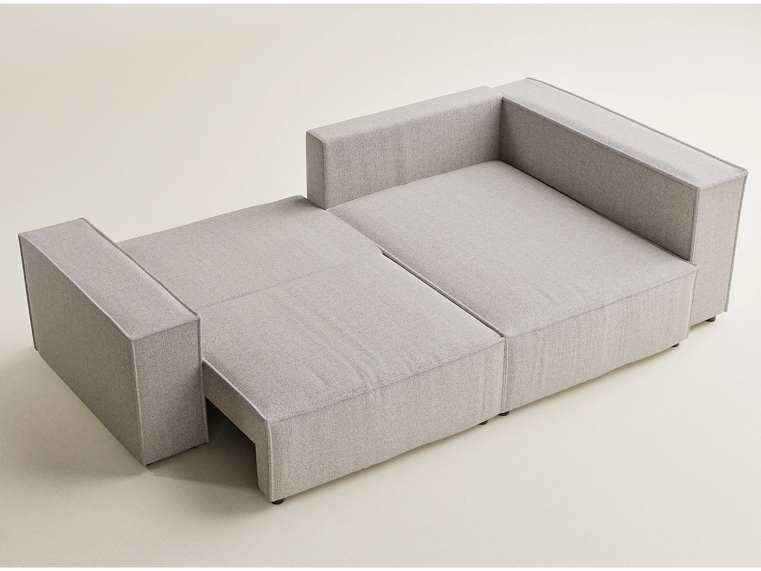 Canapé d'angle droit avec fonction lit en tissu tressé beige TONGA