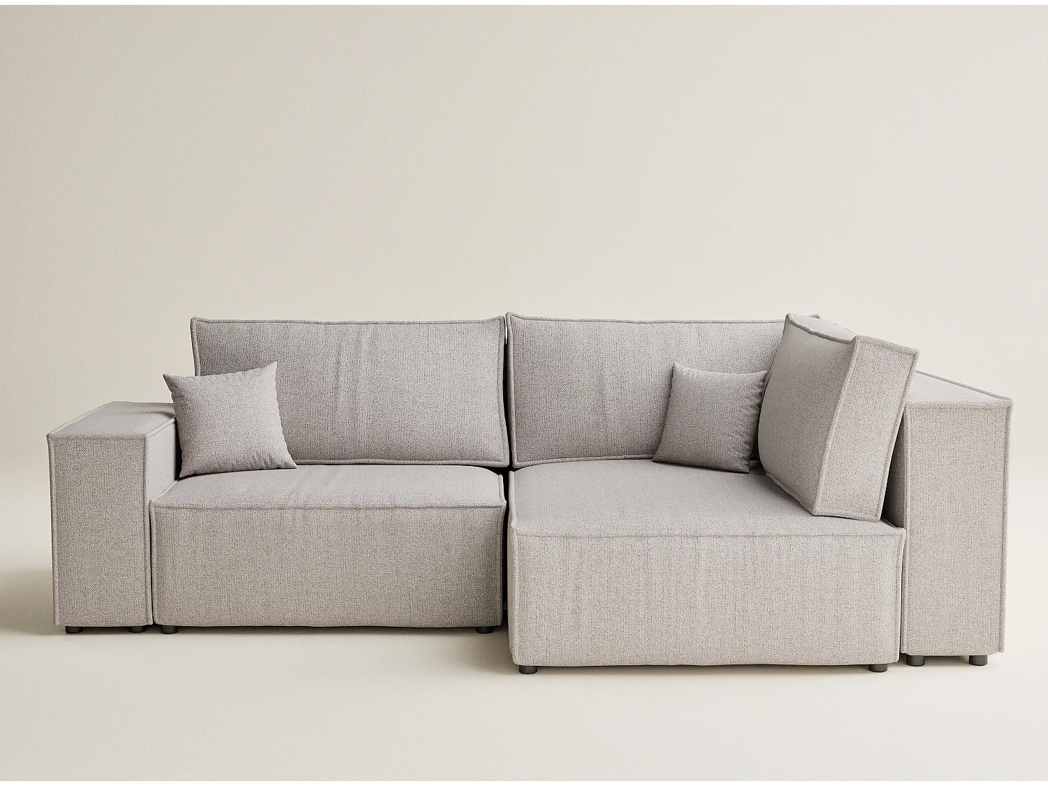 Canapé d'angle droit avec fonction lit en tissu tressé beige TONGA