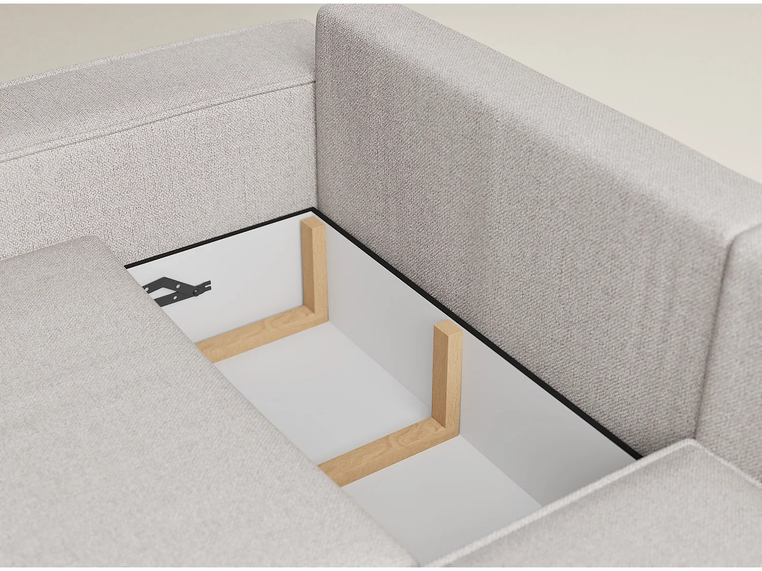 Canapé d'angle droit avec fonction lit en tissu tressé beige TONGA