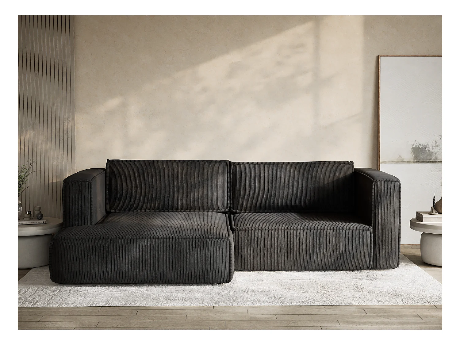 Canapé d'angle gauche avec fonction lit en velours graphite VELTO