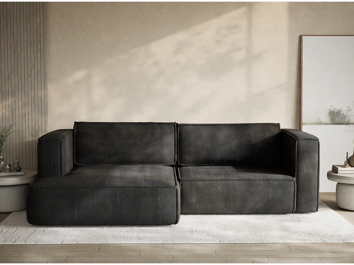 Canapé d'angle gauche avec fonction lit en velours graphite VELTO