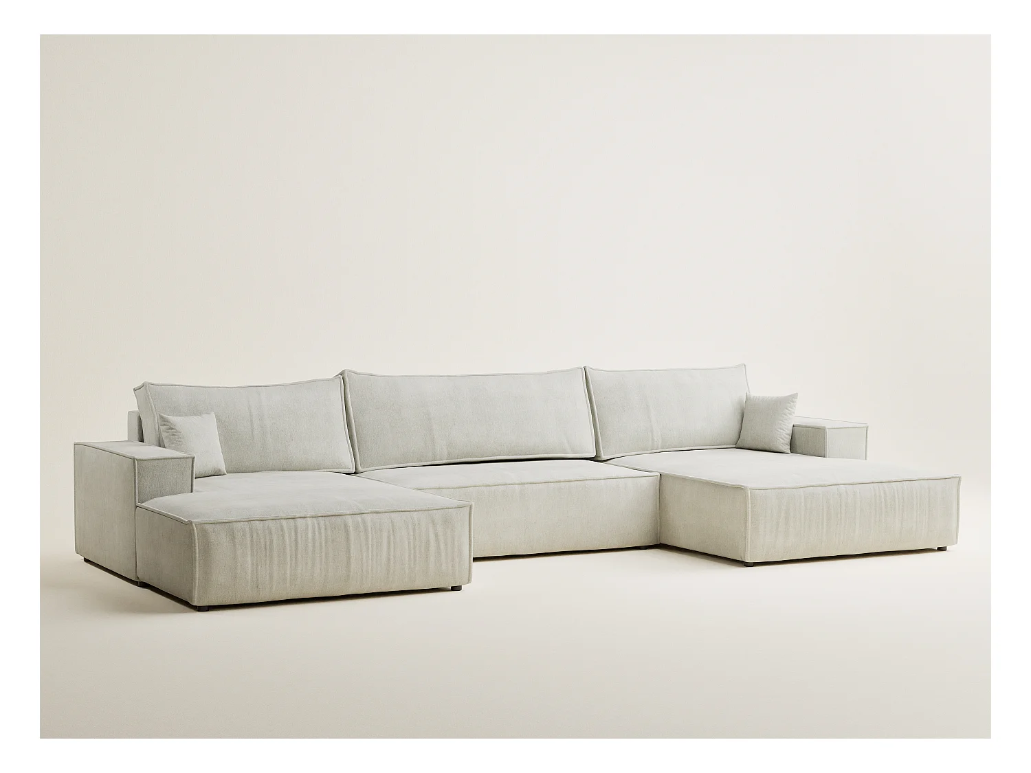 Canapé d'angle panoramique avec fonction lit en tissu chenille creme KYOTO