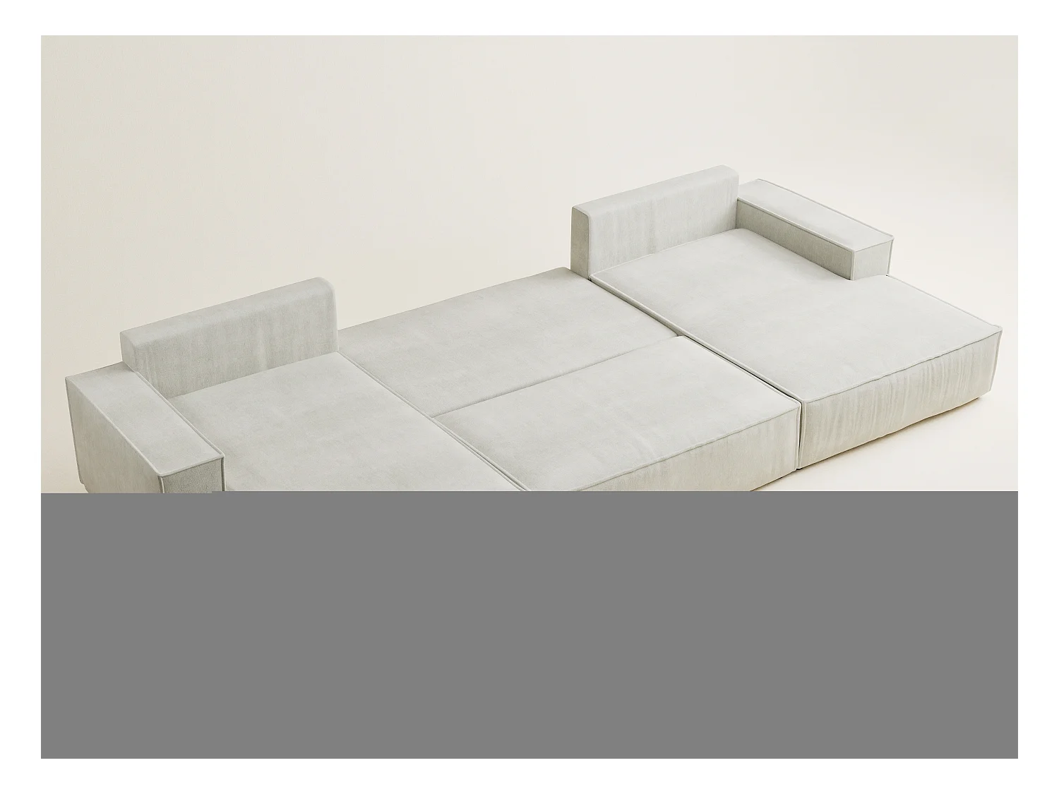 Canapé d'angle panoramique avec fonction lit en tissu chenille creme KYOTO