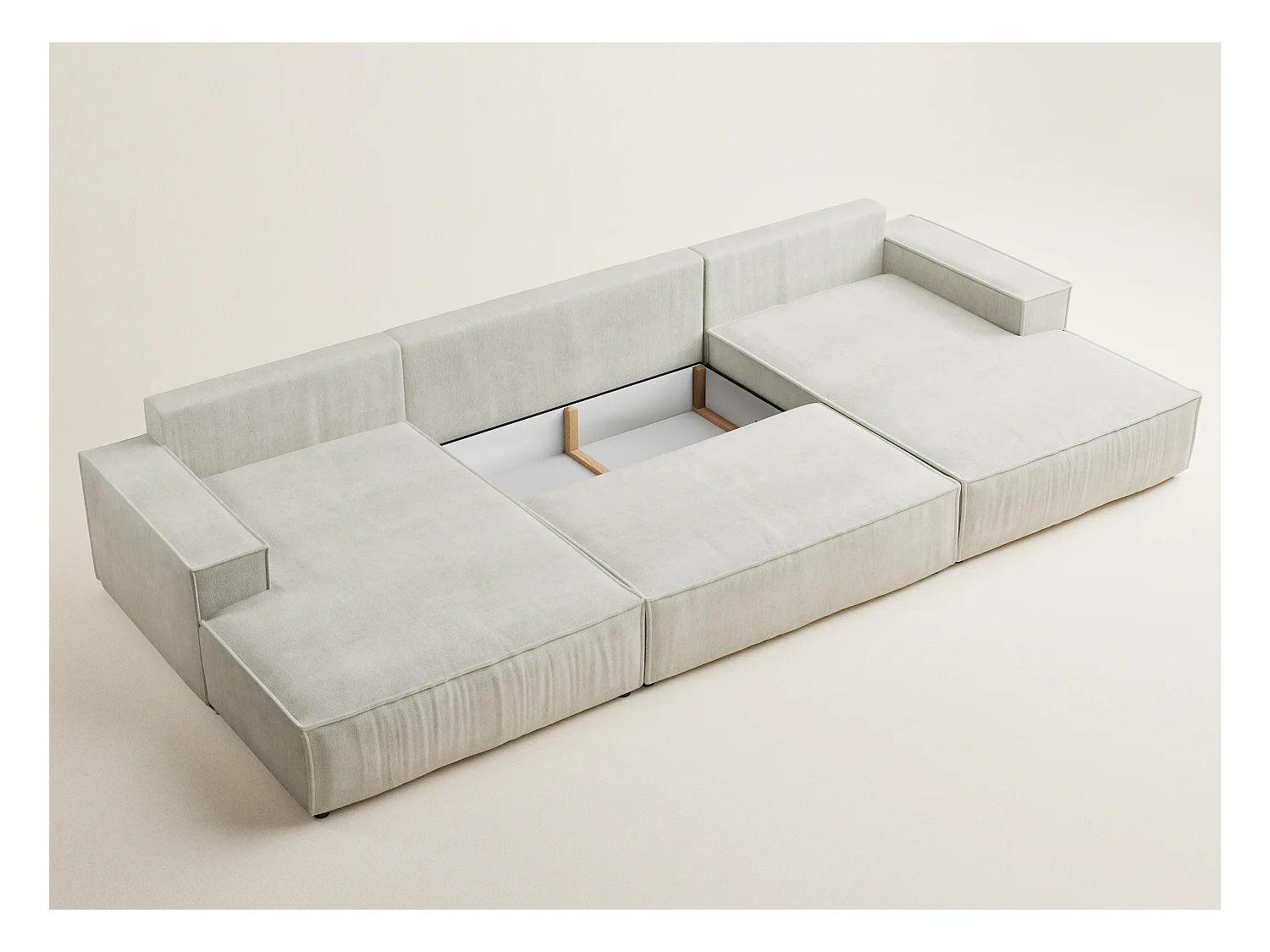 Canapé d'angle panoramique avec fonction lit en tissu chenille creme KYOTO