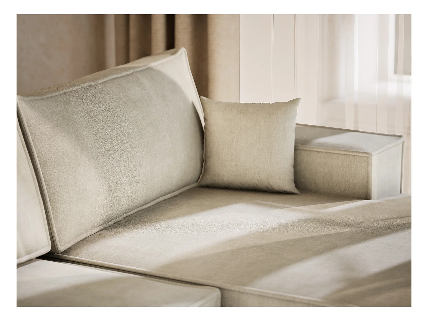 Canapé d'angle panoramique avec fonction lit en tissu chenille creme KYOTO