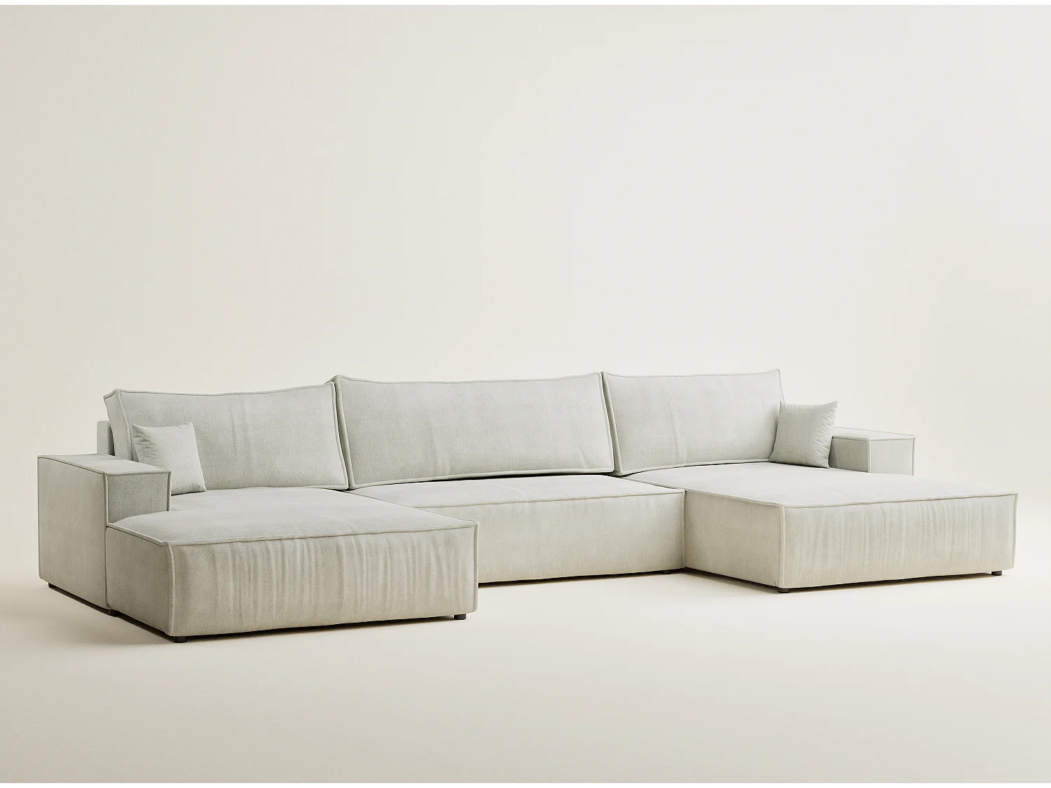 Canapé d'angle panoramique avec fonction lit en tissu chenille creme KYOTO