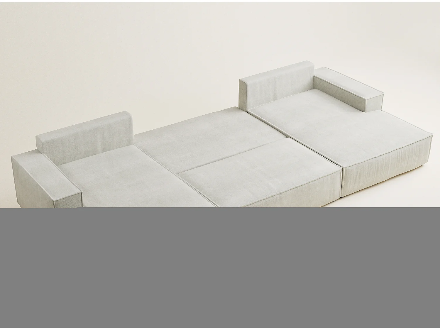 Canapé d'angle panoramique avec fonction lit en tissu chenille creme KYOTO