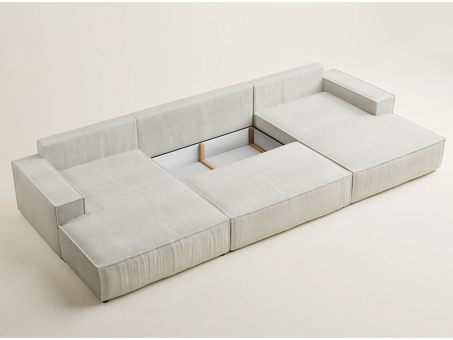 Canapé d'angle panoramique avec fonction lit en tissu chenille creme KYOTO