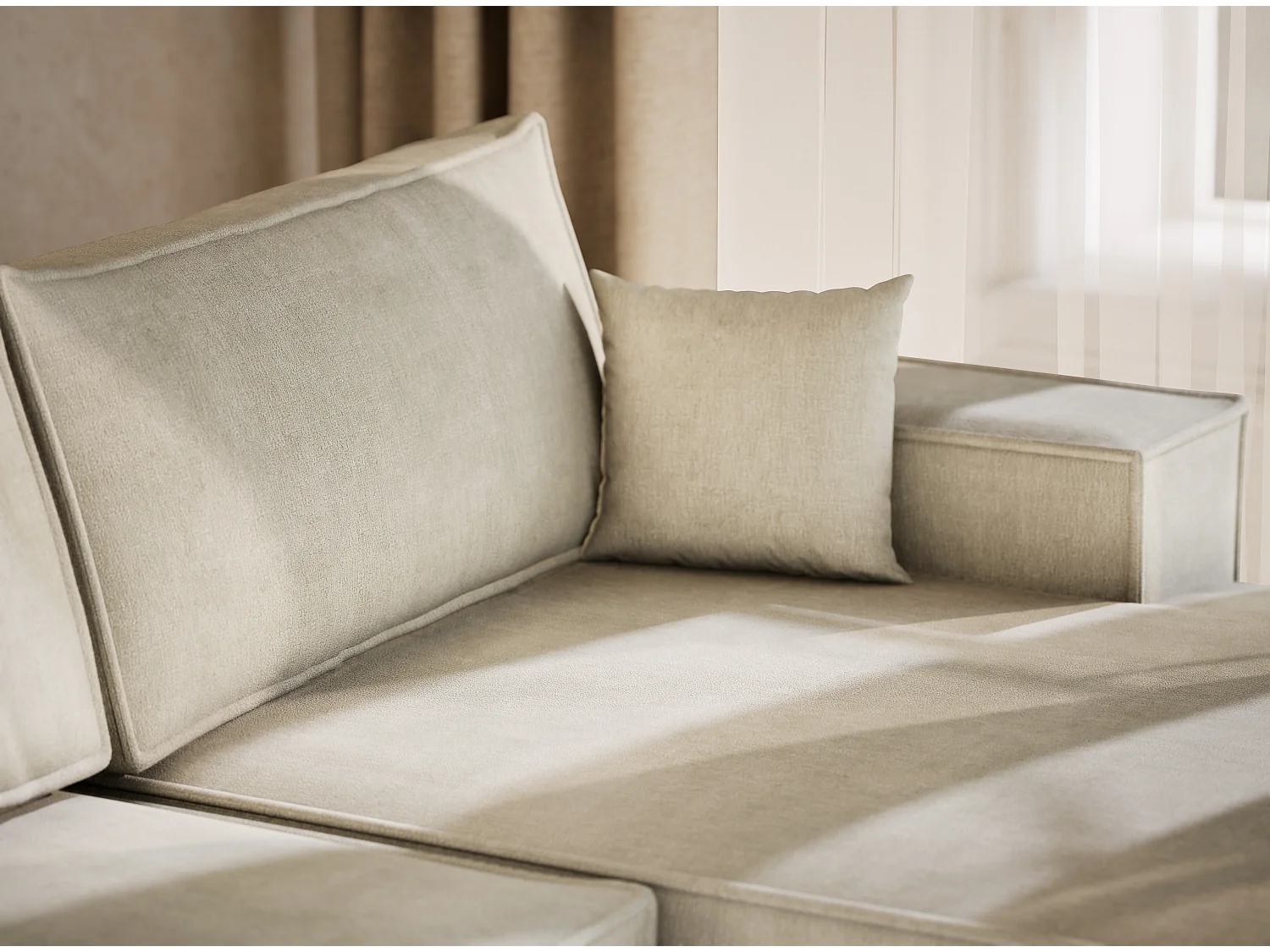 Canapé d'angle panoramique avec fonction lit en tissu chenille creme KYOTO