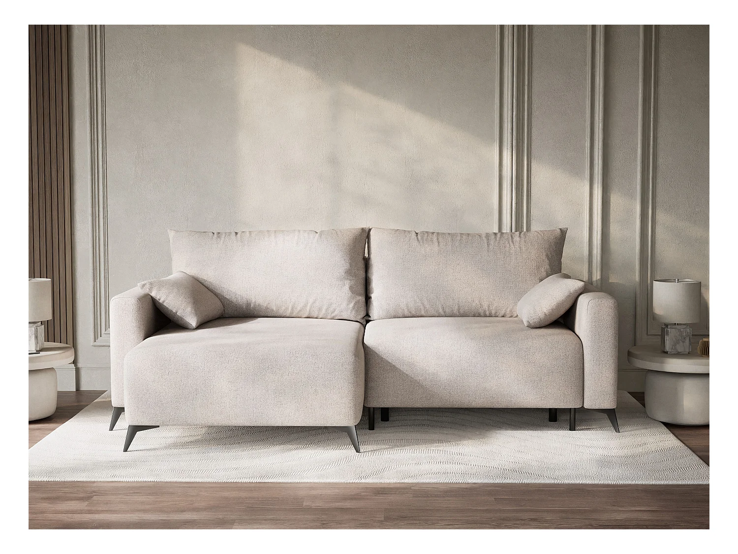 Ecksofa mit Schlaffunktion - Ecke Links - 3-Sitzer - Webstoff - beige - LEON