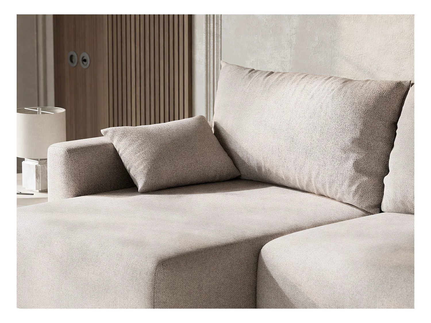 Ecksofa mit Schlaffunktion - Ecke Links - 3-Sitzer - Webstoff - beige - LEON