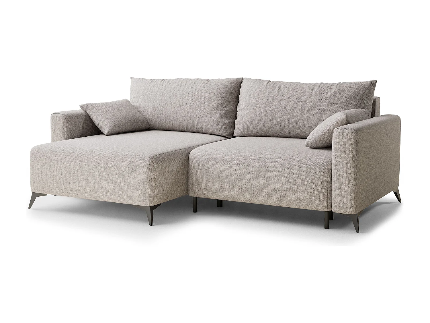 Canapé d'angle gauche avec fonction lit en tissu tressé beige LEON