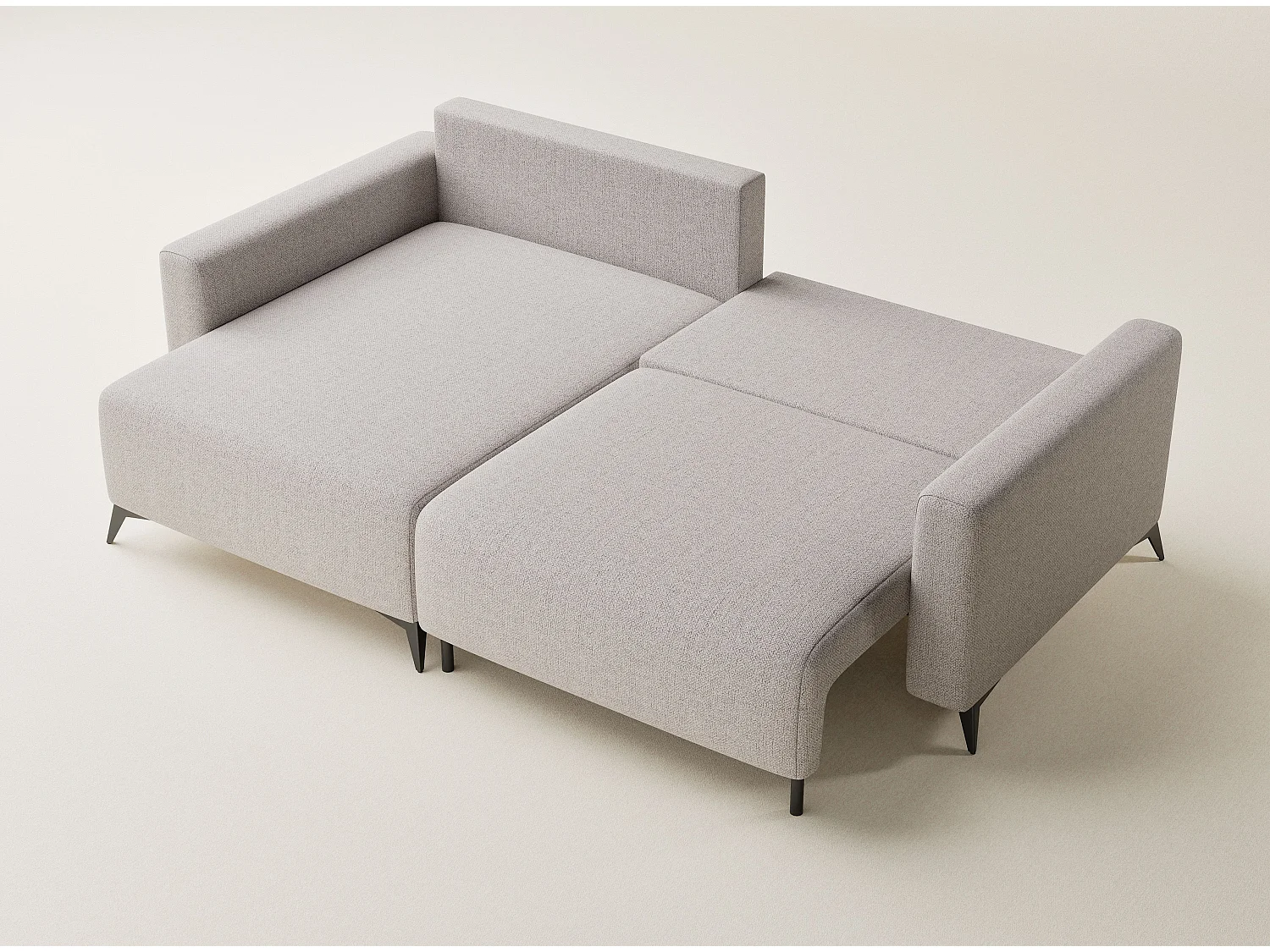 Canapé d'angle gauche avec fonction lit en tissu tressé beige LEON