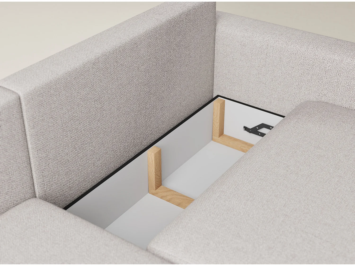 Canapé d'angle gauche avec fonction lit en tissu tressé beige LEON