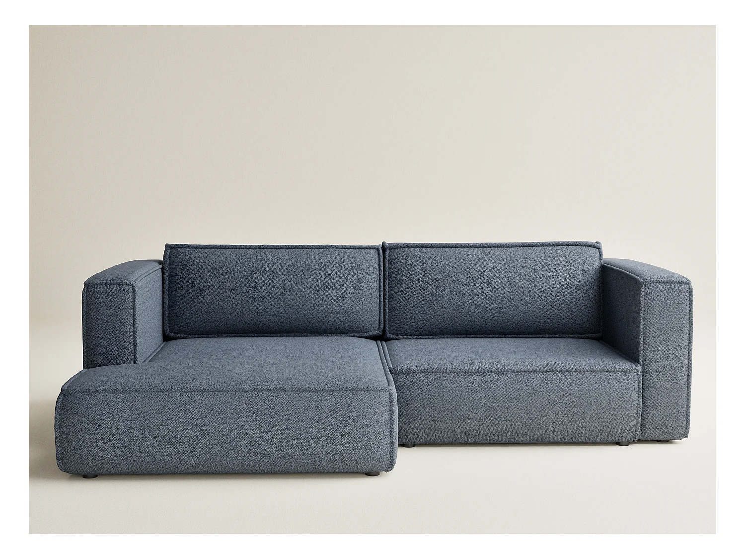 Canapé d'angle droit avec fonction lit en tissu tressé bleu gris VELTO