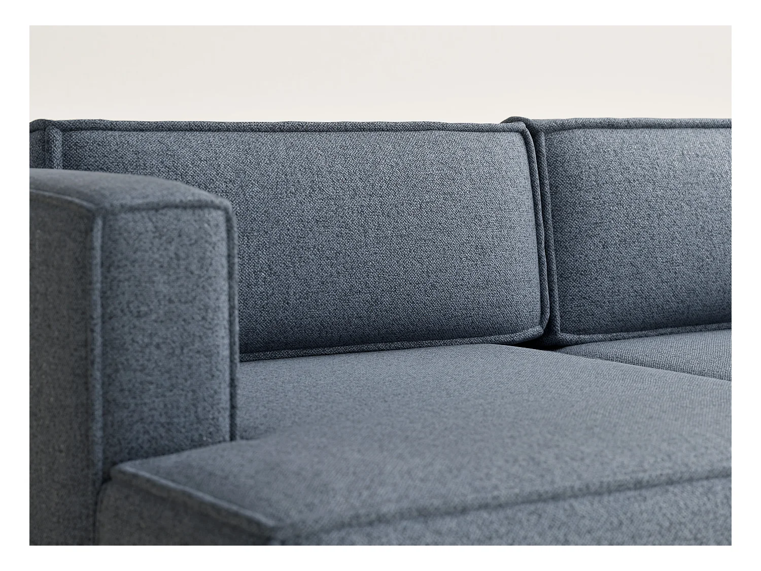 Canapé d'angle droit avec fonction lit en tissu tressé bleu gris VELTO