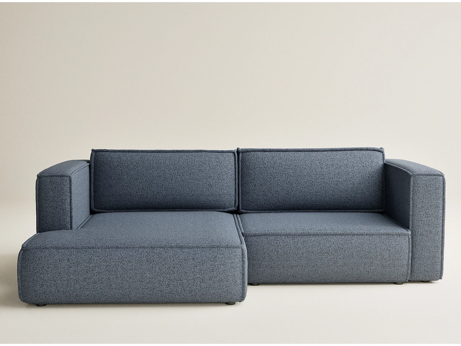 Canapé d'angle droit avec fonction lit en tissu tressé bleu gris VELTO