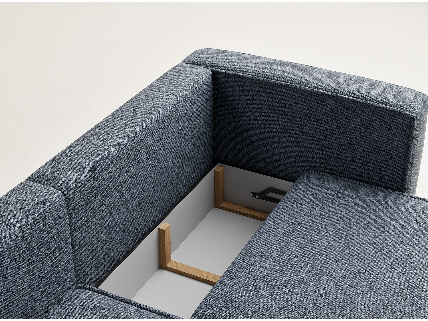 Canapé d'angle droit avec fonction lit en tissu tressé bleu gris VELTO