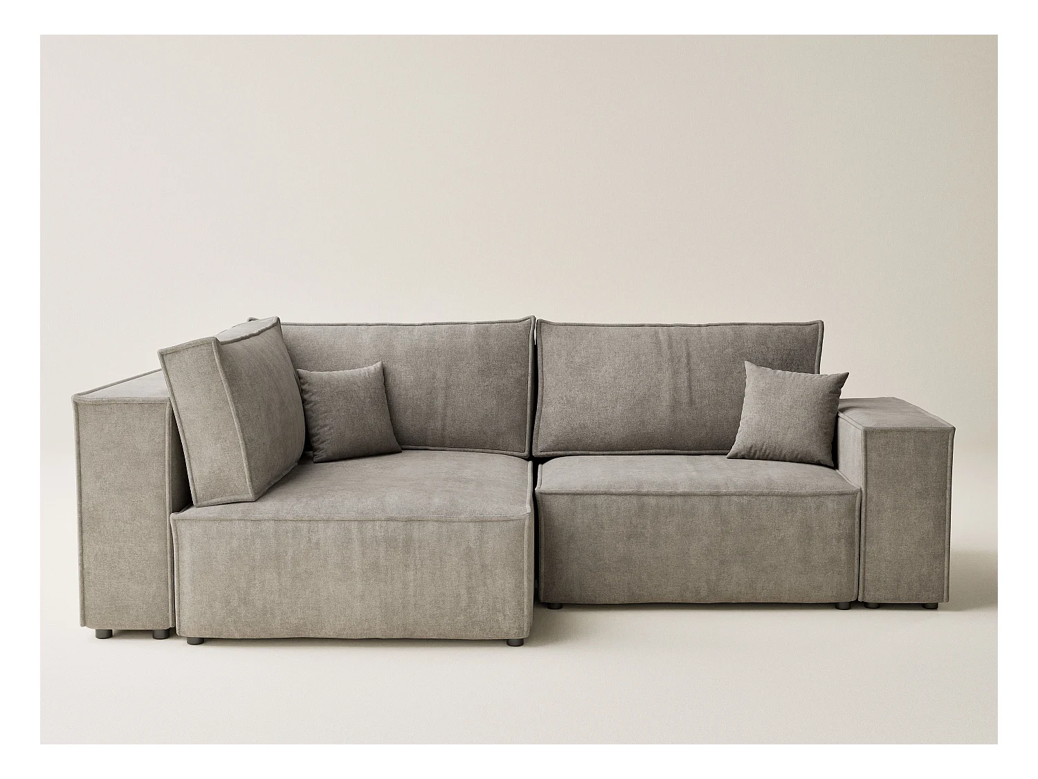 Canapé d'angle gauche avec fonction lit en tissu chenille taupe TONGA