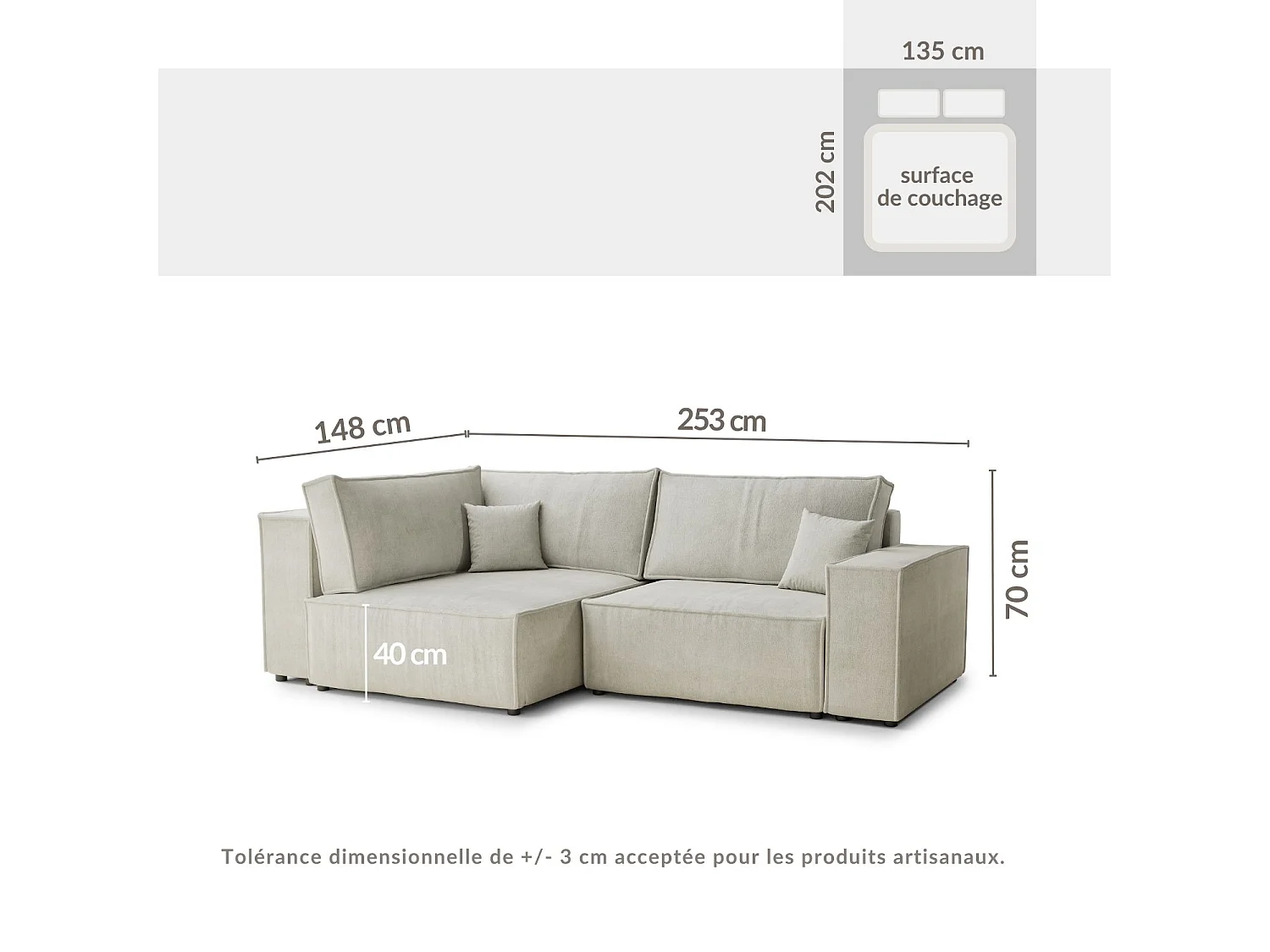 Hoekslaapbank met hoek links in chenille stof taupe TONGA