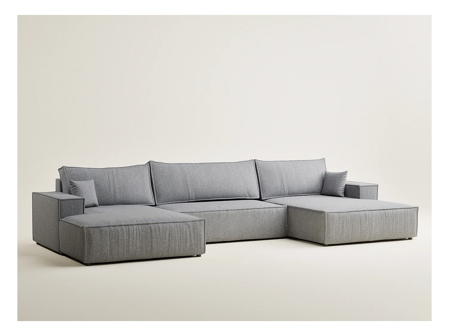 Canapé d'angle panoramique avec fonction lit en tissu tressé gris KYOTO