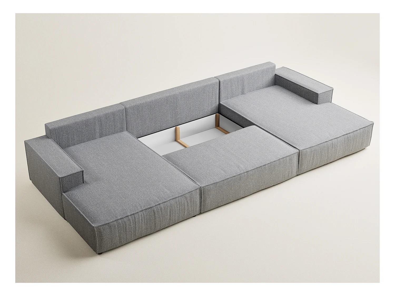 Canapé d'angle panoramique avec fonction lit en tissu tressé gris KYOTO