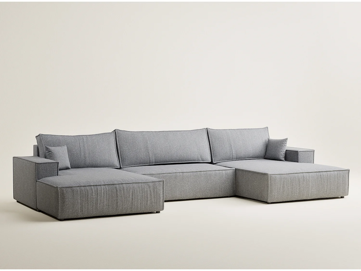 Canapé d'angle panoramique avec fonction lit en tissu tressé gris KYOTO