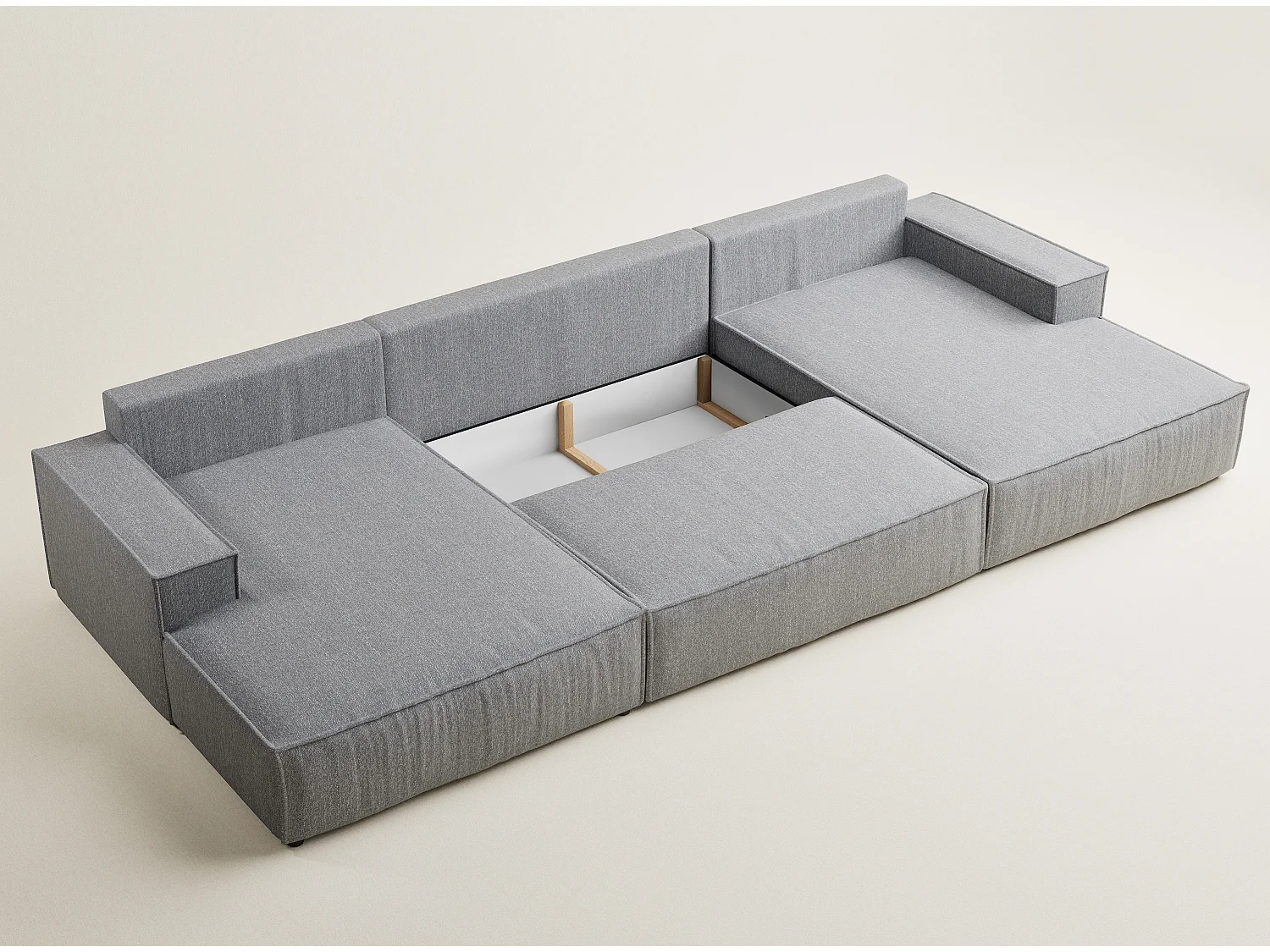 Canapé d'angle panoramique avec fonction lit en tissu tressé gris KYOTO