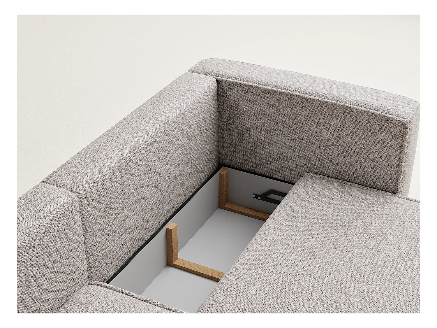 Canapé d'angle gauche avec fonction lit en tissu tressé beige VELTO