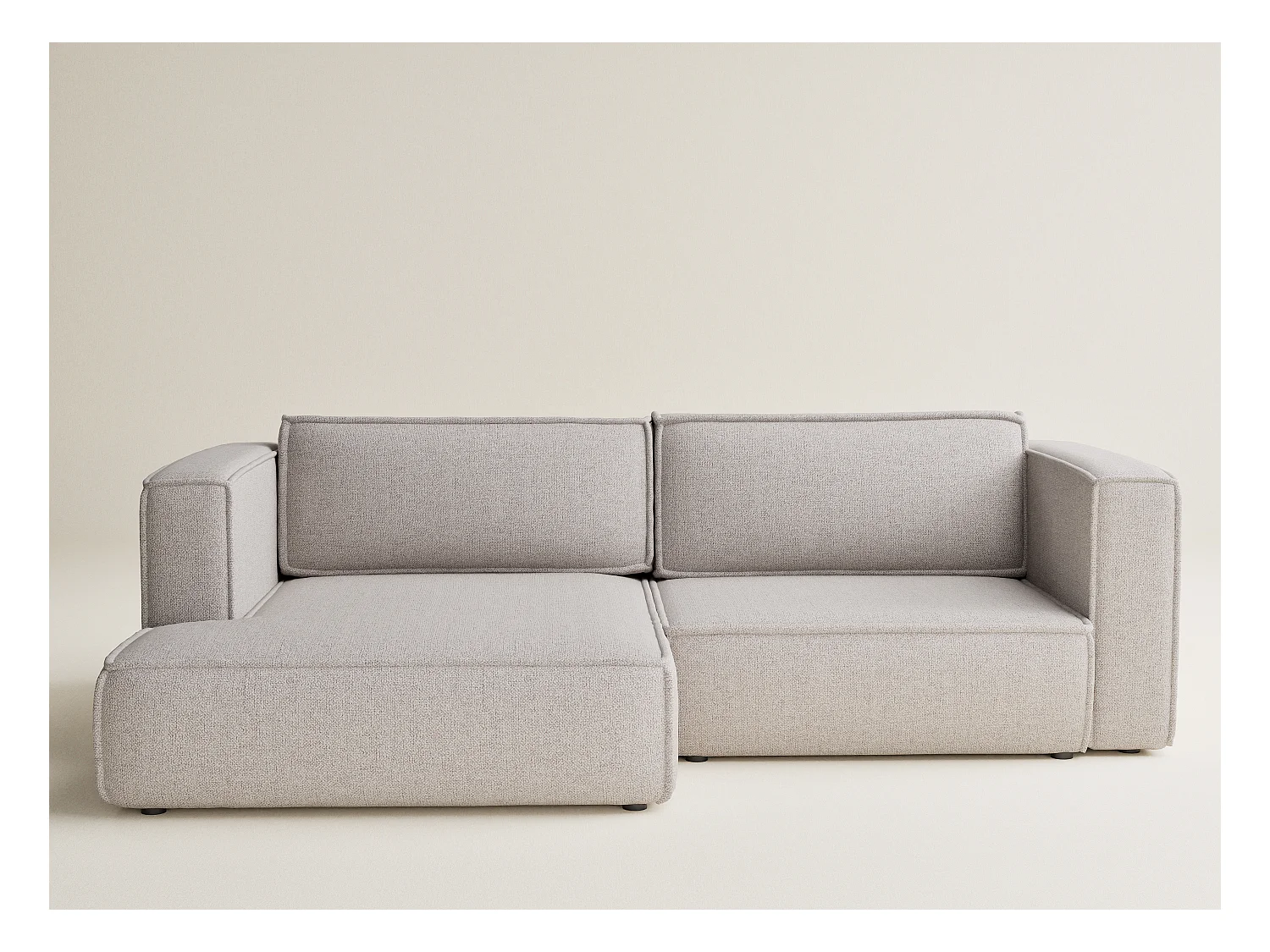 Canapé d'angle gauche avec fonction lit en tissu tressé beige VELTO