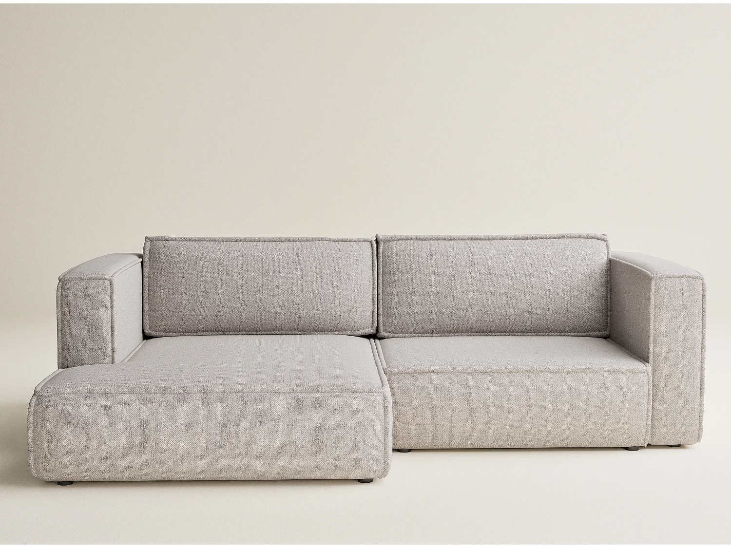 Canapé d'angle gauche avec fonction lit en tissu tressé beige VELTO