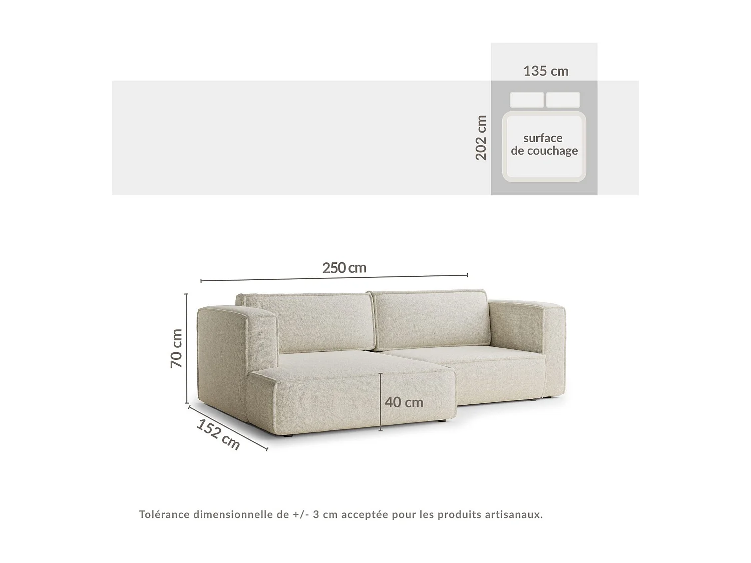 Canapé d'angle gauche avec fonction lit en tissu tressé beige VELTO