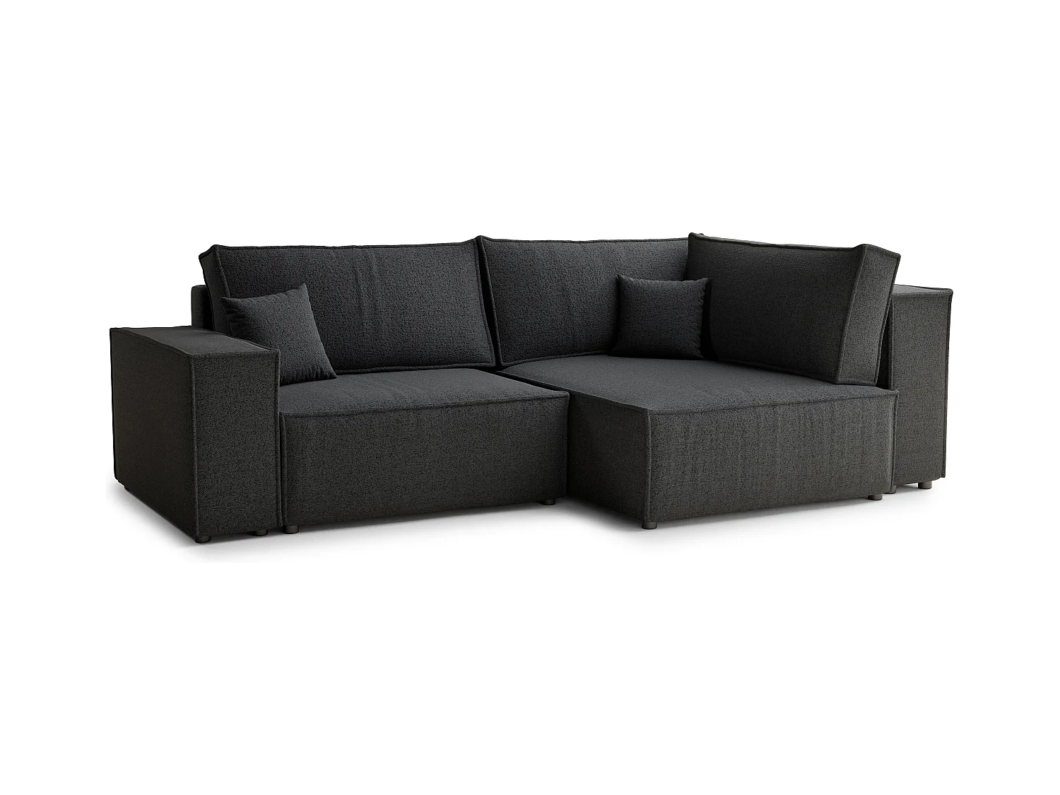 Canapé d'angle droit avec fonction lit en tissu tressé graphite TONGA