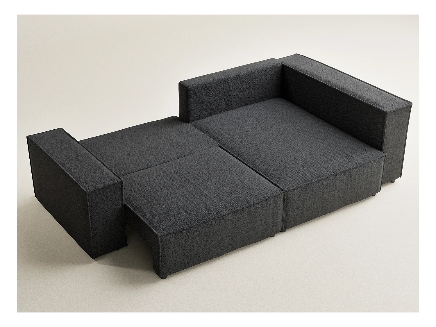 Canapé d'angle droit avec fonction lit en tissu tressé graphite TONGA