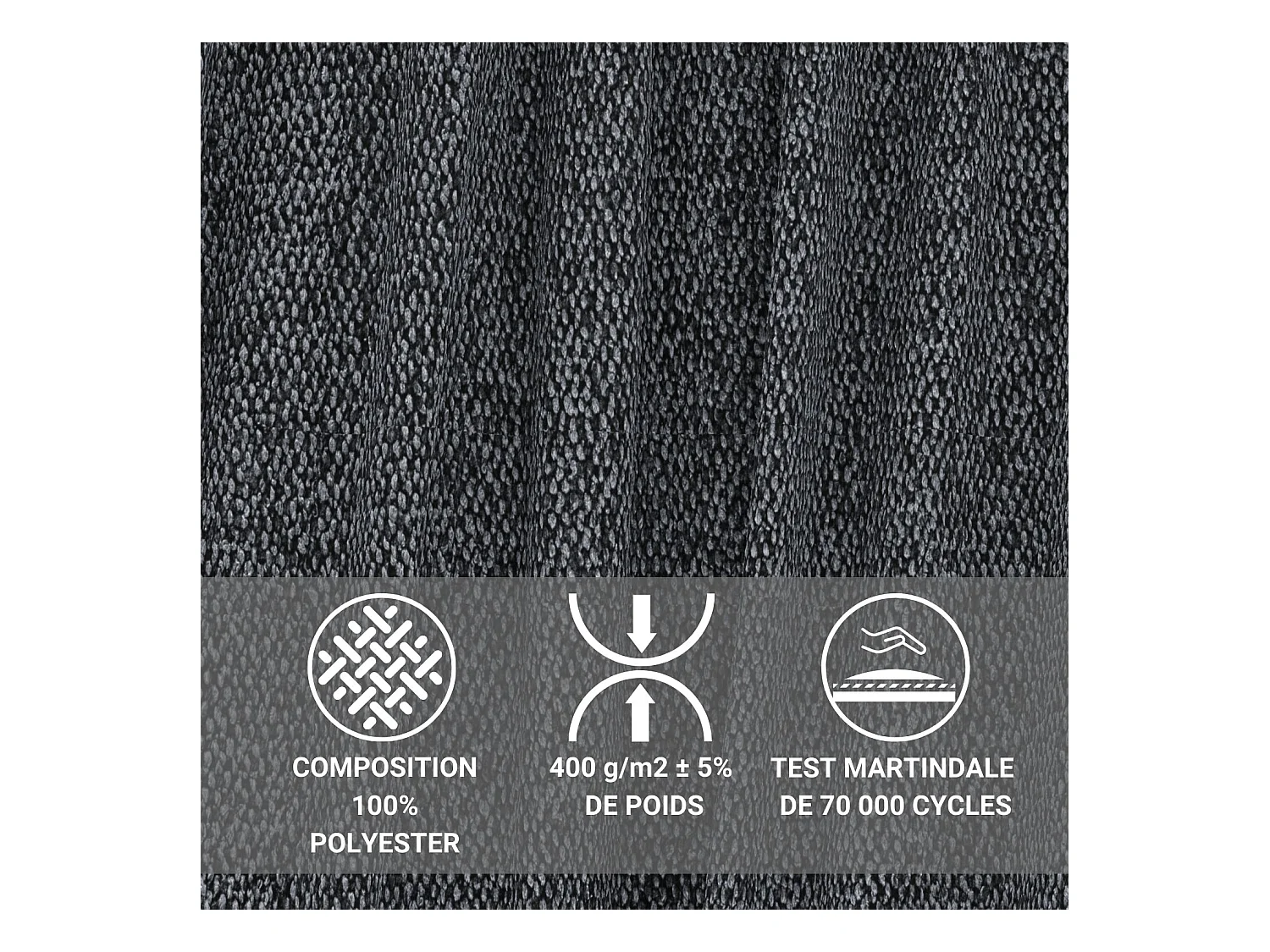 Canapé d'angle droit avec fonction lit en tissu tressé graphite TONGA