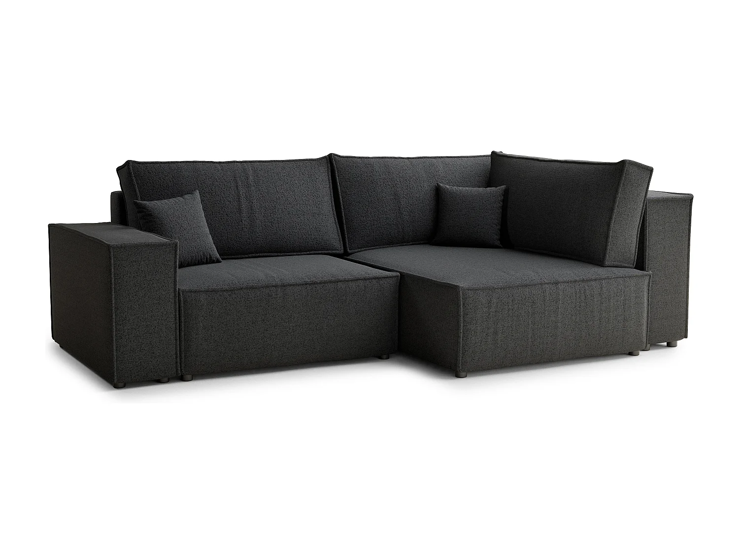 Canapé d'angle droit avec fonction lit en tissu tressé graphite TONGA