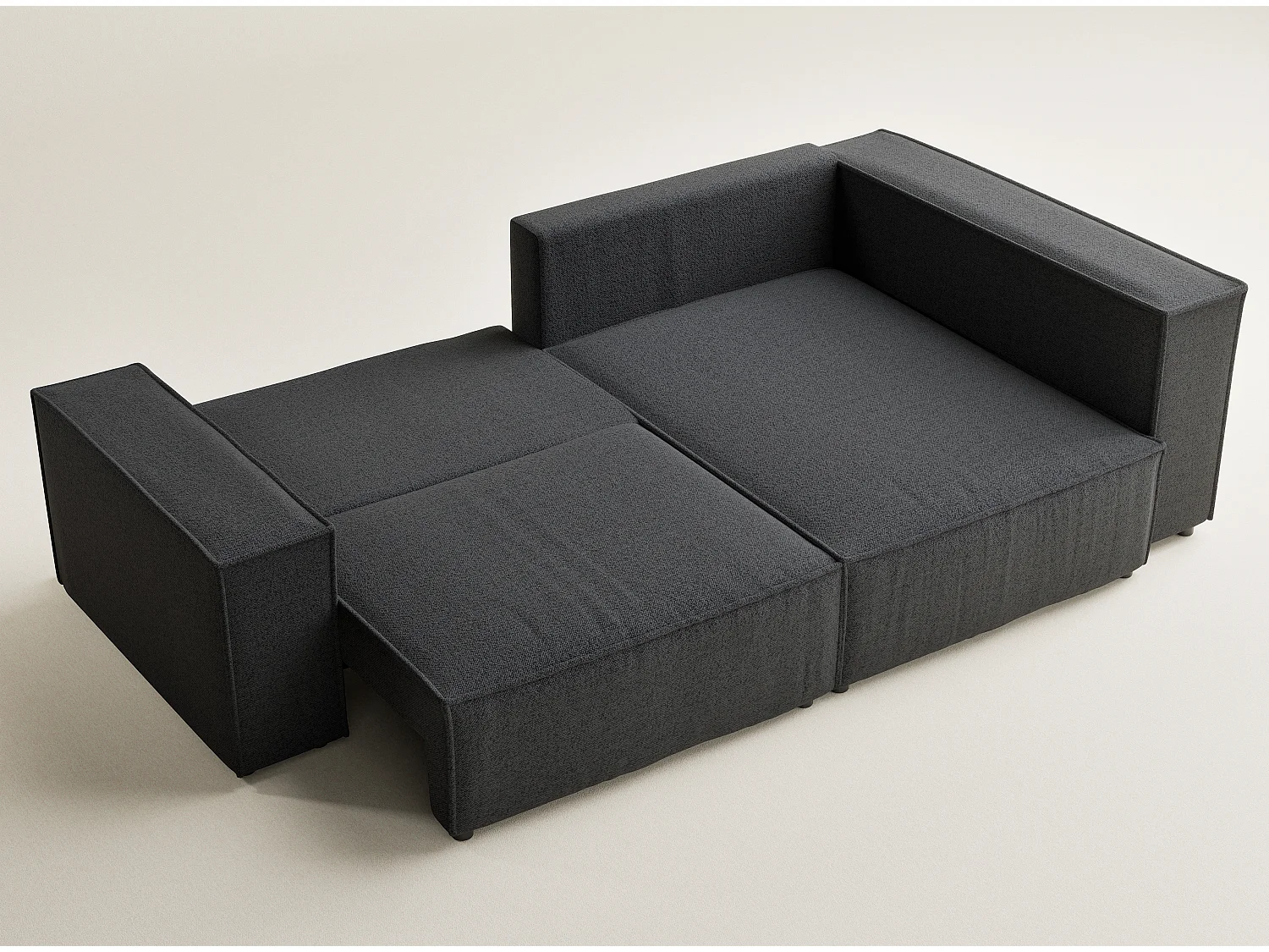 Canapé d'angle droit avec fonction lit en tissu tressé graphite TONGA