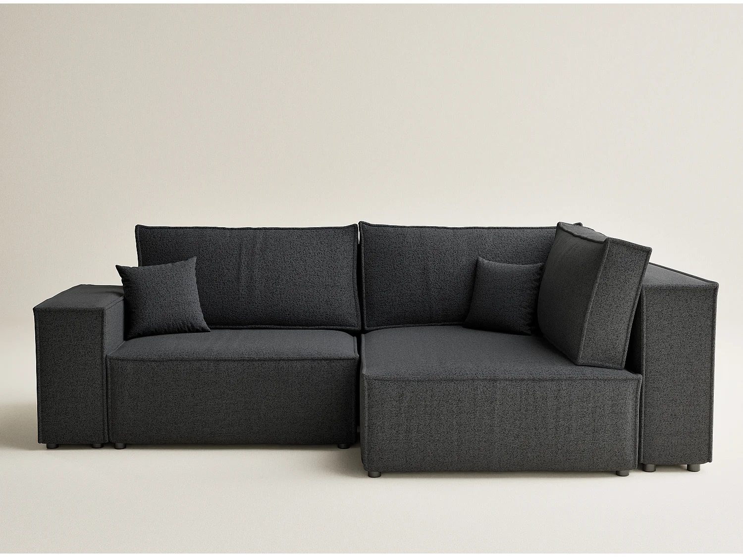 Canapé d'angle droit avec fonction lit en tissu tressé graphite TONGA